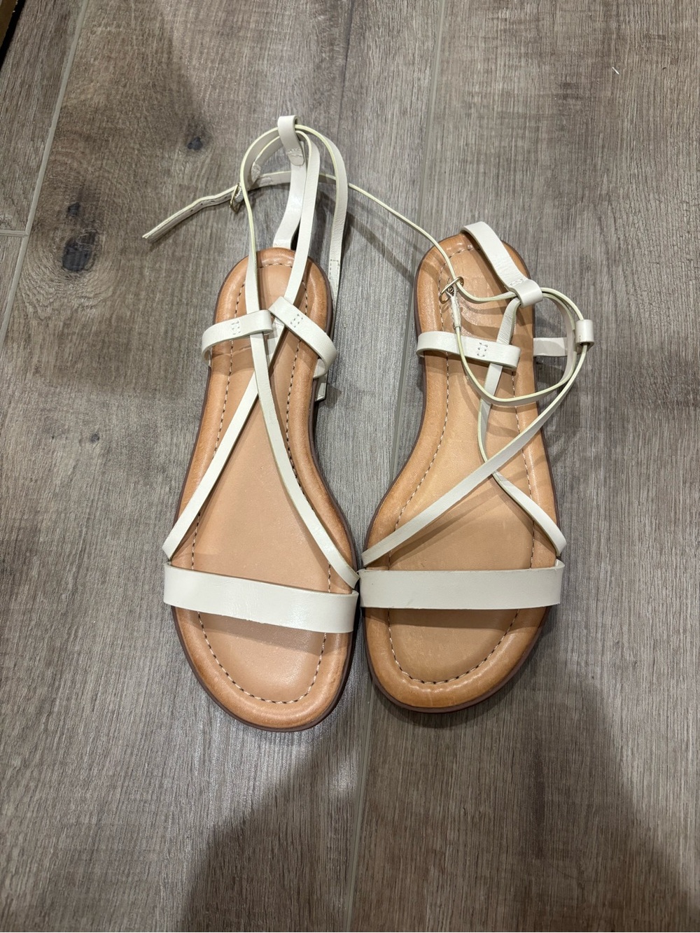 Gianni Bini White Strappy Ankle-Tie Flat Sandals